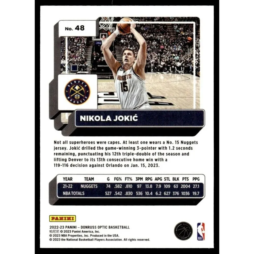 2022-23 Panini Donruss Optic Nikola Jokic #48 Denver Nuggets